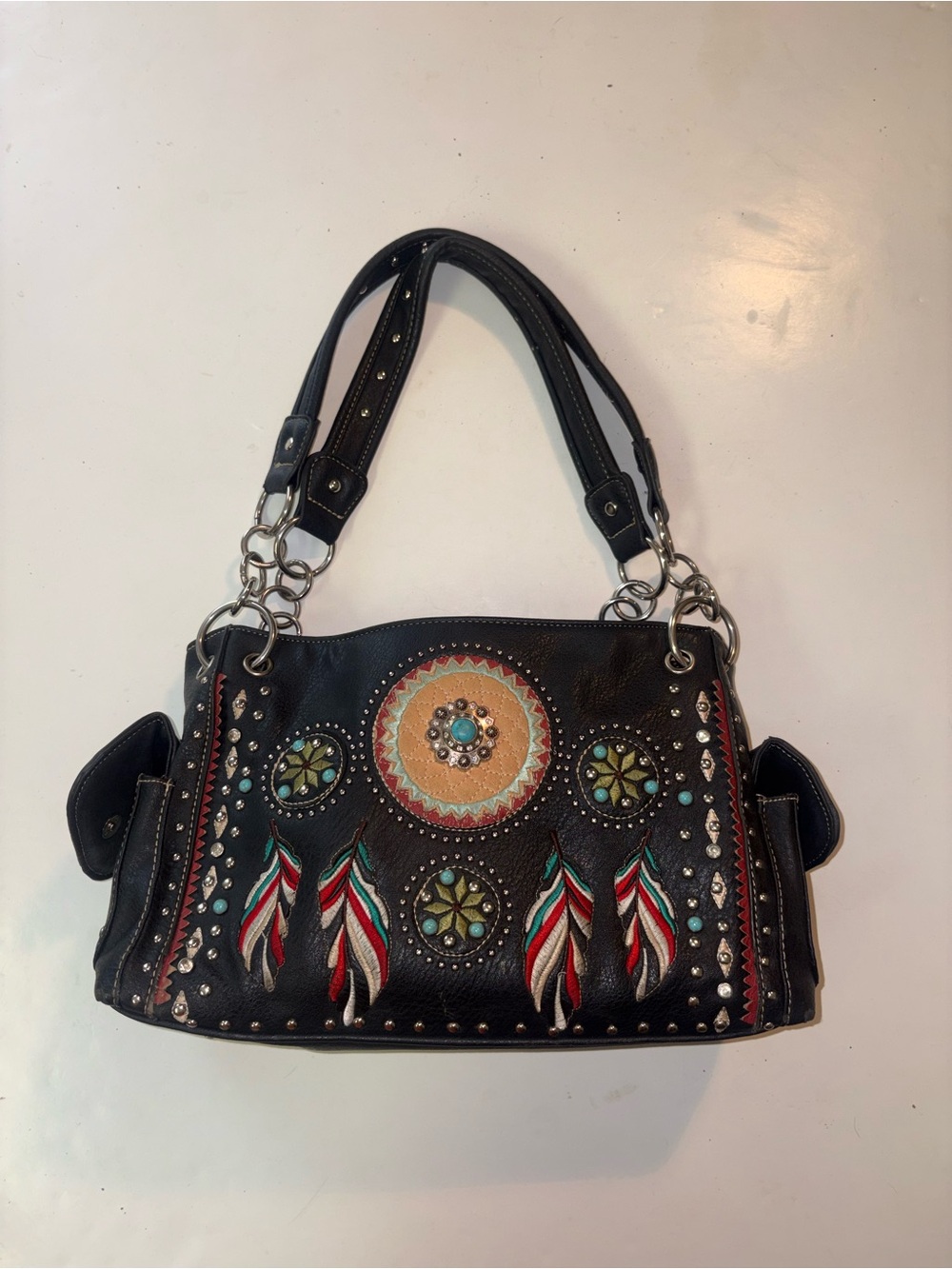 Justin West Tribal Dream Catcher Feather Western Concealed Carry Handbag Purse